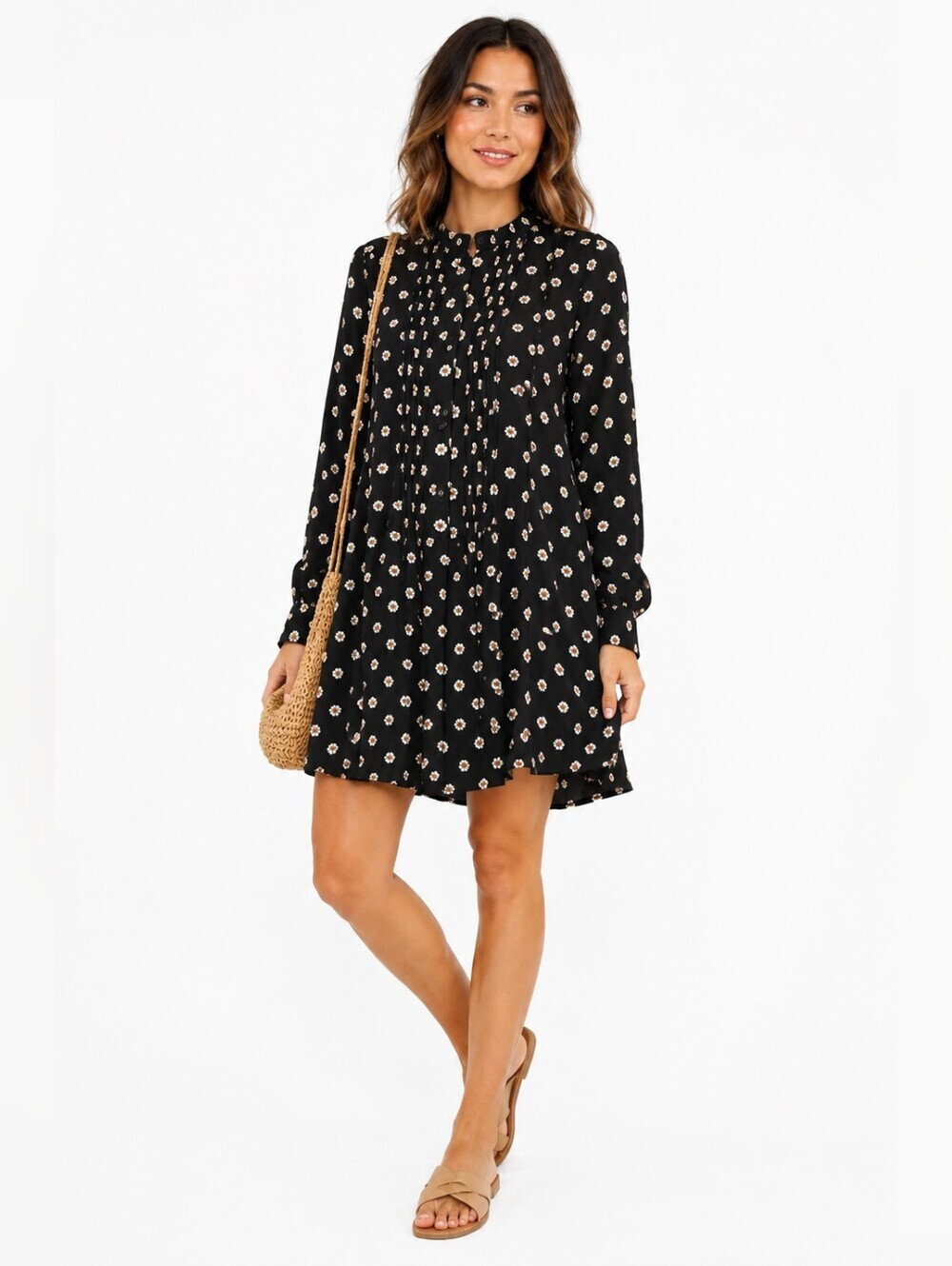 Women's Kate Spade Black Pink Floral Long Sleeve Shirtdress S